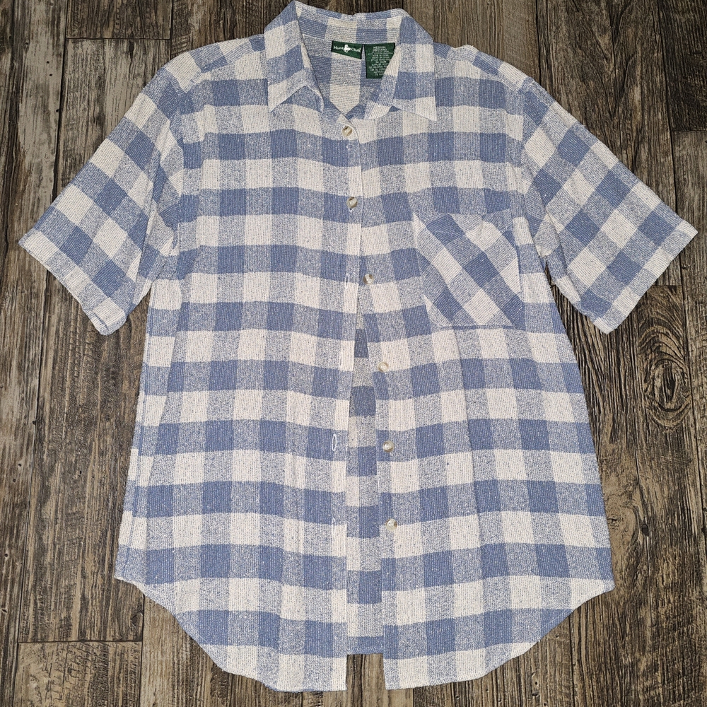 Womens Blue and White Checkered Flannel Silk Shirt